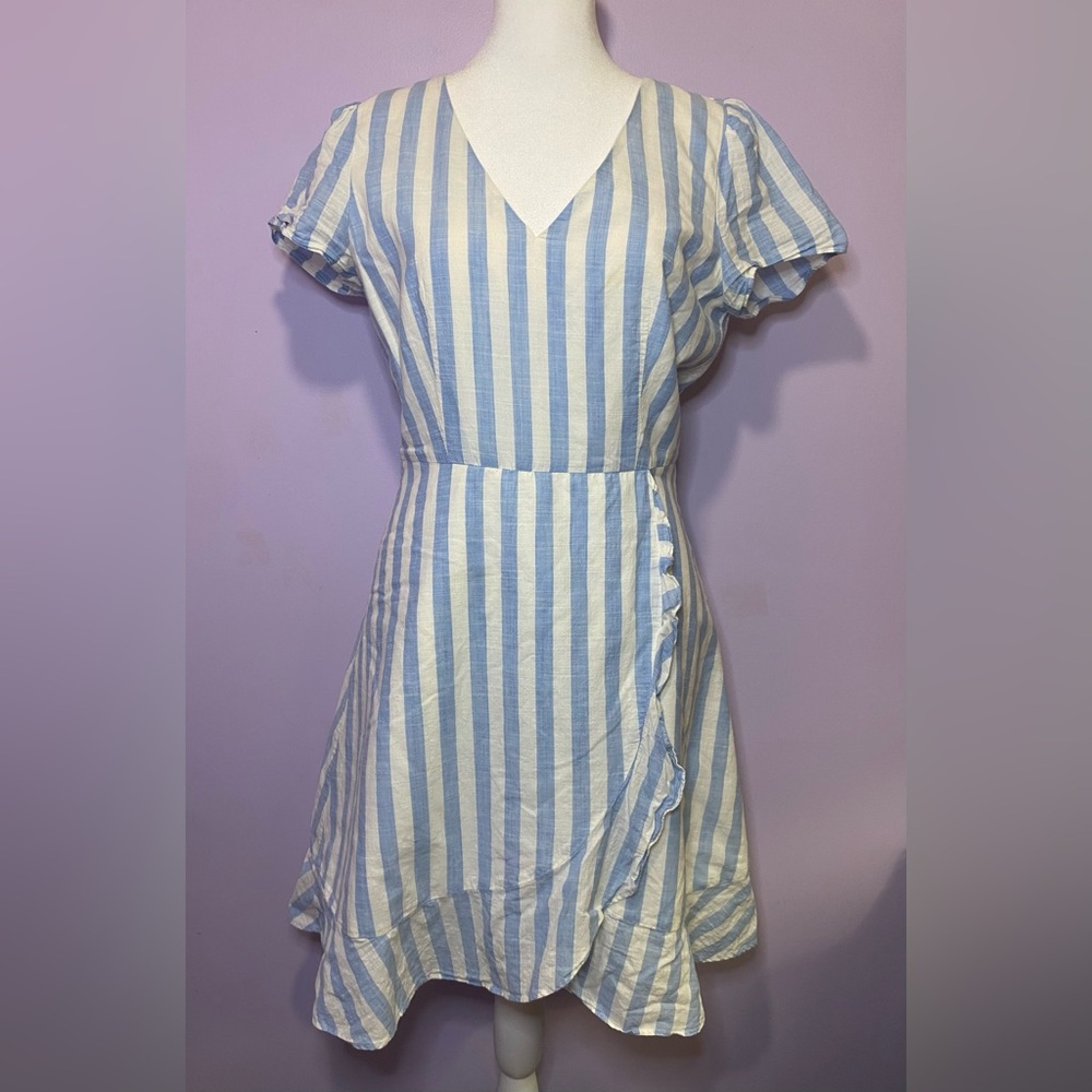 ⭐️BOGO⭐️ J.CREW faux wrap summer dress 2 ruffles, stripes, blue/white